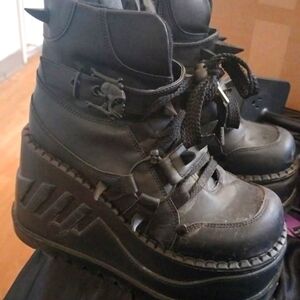 Black Demonia Platform Boots with Buckle Detail